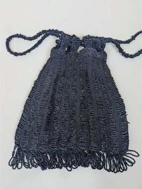 antique black glass beaded reticule flapper bag
